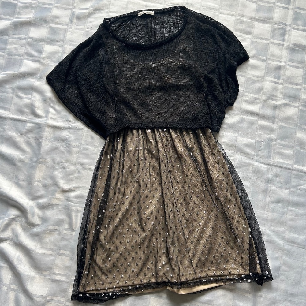 LUSH Black & Nude Dress with Metallic Polkadot Details - Picture 13 of 13